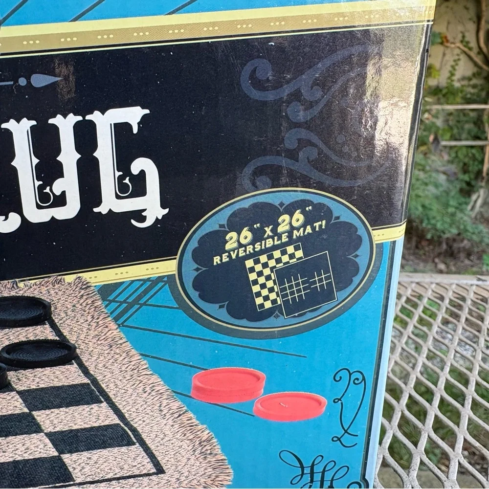 NEW GIANT CHECKERS SET 3-IN-1 TIC TAC TOE GAME 24 CHECKER PIECES REVERSIBLE RUG
